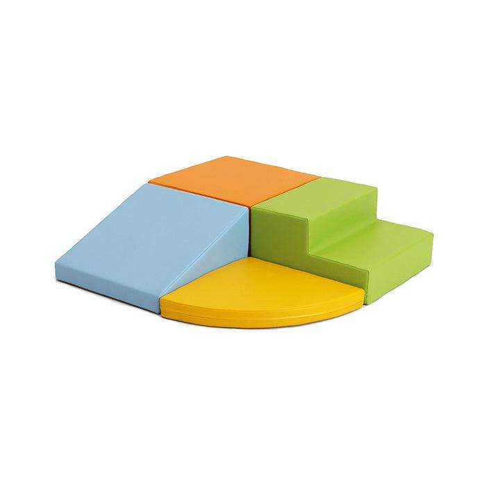 A set of colorful IGLU Soft Play - Corner Crawler blocks on a white surface.