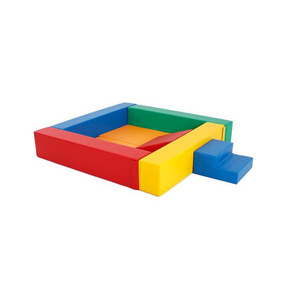 Brightly colored IGLU soft play ball pit with a step and a slide