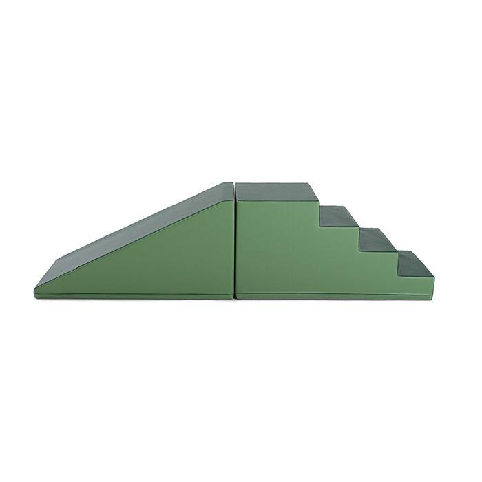A fun green Soft Play Step and Slide Set - Mega Fun Slider with a ramp on top - perfect for soft play by IGLU Soft Play.
