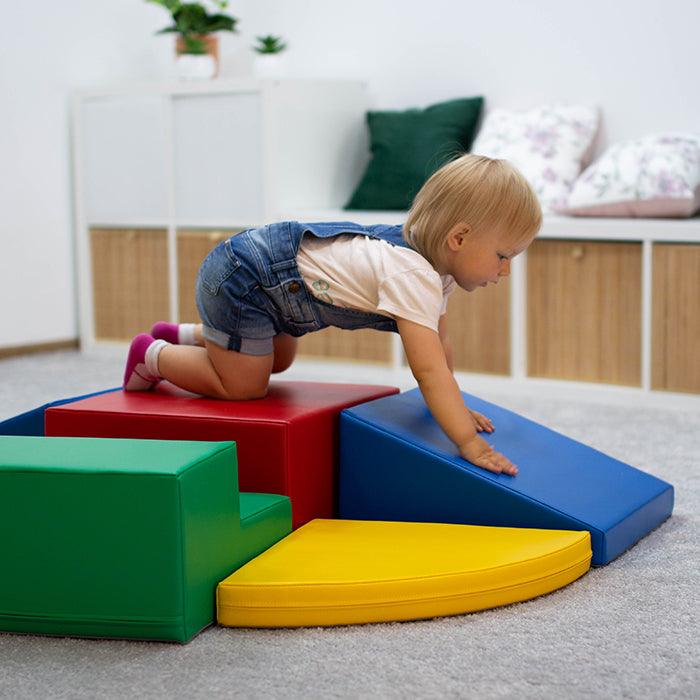 A child is climbing on an IGLU Soft Play - Soft Play Set - Two Way Crawler.