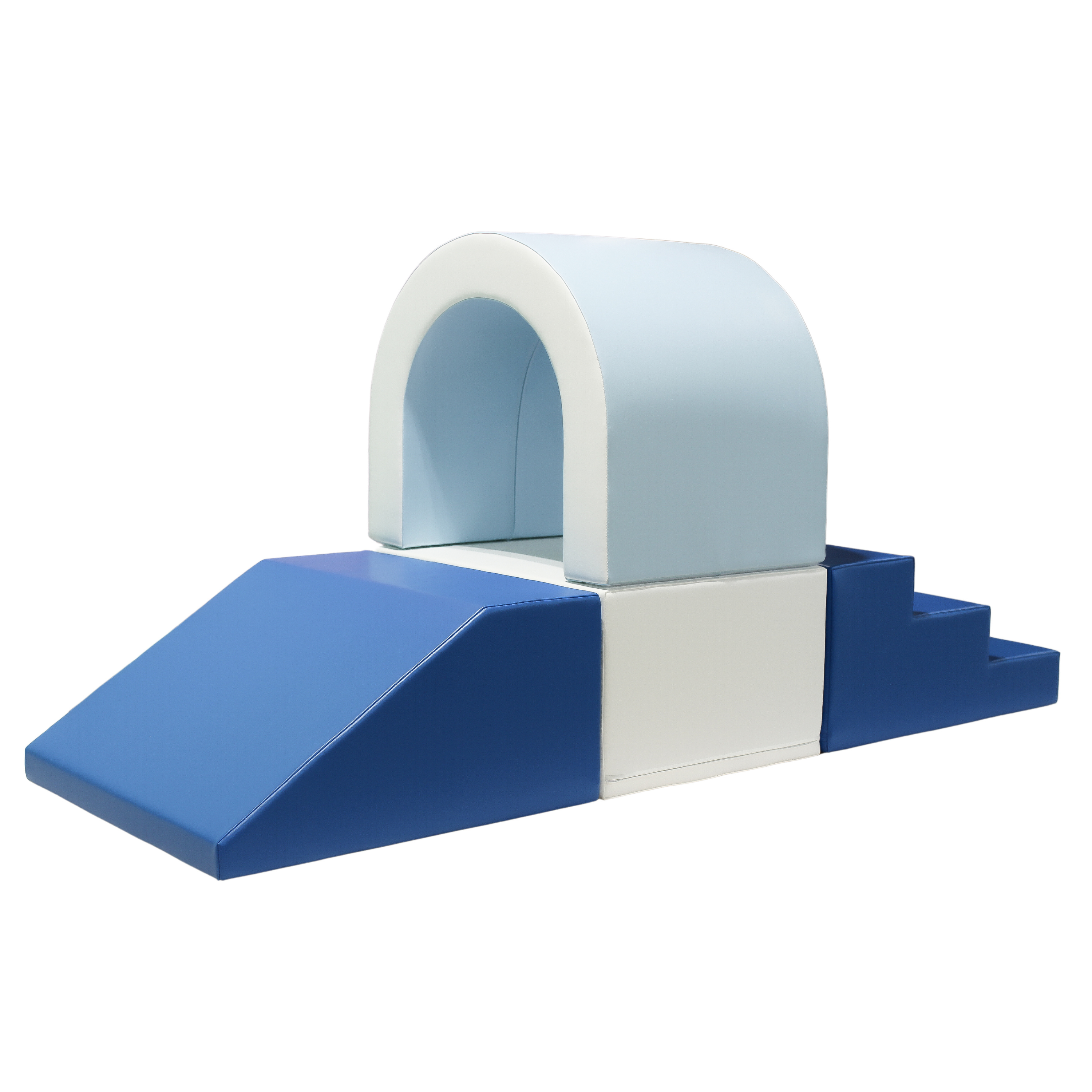 A blue and white tunnel with slip and slide